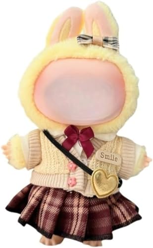 Thalorix Puppenkleidung für Puppen-Outfit, Kleidung für 17 cm große Puppen-Kopfbedeckung + Hemd + Strickweste + kleine Umhängetasche + roter karierter Rock (ohne Puppe) von Thalorix