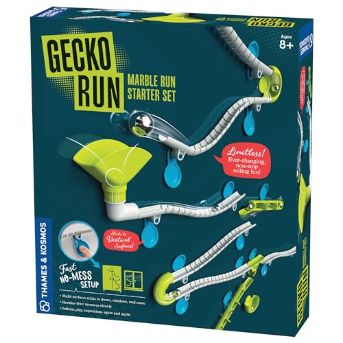Gecko Run Kugelbahn Starterset von Thames & Kosmos - 63-teiliges vertikales Kugelbahnspielzeug mit flexiblen Schienen | Schnelle, saubere Einrichtung mit rückstandsfreien Nano-Klebepads für von Thames & Kosmos