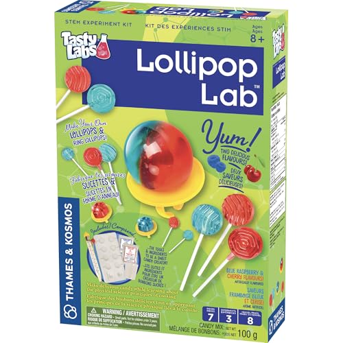 Thames & Kosmos Lollipop Labor STEM-Experimentier-Set, für leckere rote Kirsche und blaue Himbeer-Lutscher und Ringlutscher, Chemie und Mathematik, inklusive echtem Süßigkeitenthermometer, 2-sprachige von Thames & Kosmos