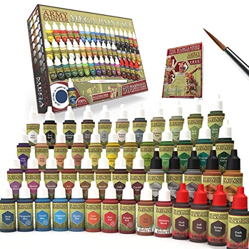 The Army Painter | Mega Paint Set Farbset 50 | 50 Warpaint-Farben und 1 Wargamer Regiment Pinsel | für Wargames Miniatur Modell Malerei von The Army Painter