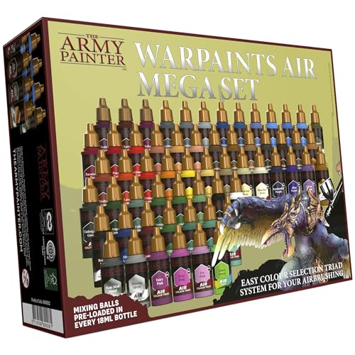 The Army Painter Warpaints Air Mega Set, Airbrush Acrylfarben Set Mit 60 Airbrush Farben 18ml, Einschließlich 9 Metallics Und 1 Fluo, Modellbau Werkzeug Für Warhammer 40k Figuren Und DnD von The Army Painter