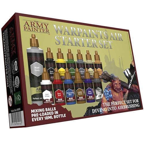 The Army Painter Warpaints Air Starter Set, 12 18mL Acrylfarben, 1 Grundierung, ungiftige Farbe, Airbrush-Farbe auf Wasserbasis, Airbrush-Verdünner nicht erforderlich für Airbrush-Kit von The Army Painter