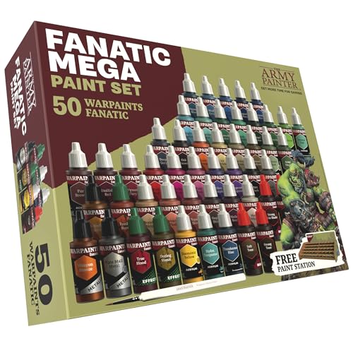 The Army Painter Warpaints Fanatic: Mega Set, 50 Farben: 36 Acrylfarben, 4 Hauttöne, 3 Metallfarben, 4 Wasch- und 4 Effektfarben, 1 kostenloser Malstation & Pinsel, zum Bemalen von Miniaturen von The Army Painter