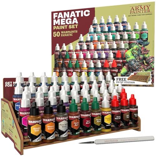 The Army Painter Warpaints Fanatic: Mega Set, 50 x 18 ml Modellbau Farben inkl. Metall, Wasch & Effekt Farben, 1 Paint Station & 1 Pinsel - Für Wargames Tabletop Miniaturen & Warhammer von The Army Painter