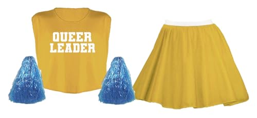 The Dragons Den Cheerleader-Kostüm für Herren, Queer Leader für Junggesellenabschied, Gelb von The Dragons Den