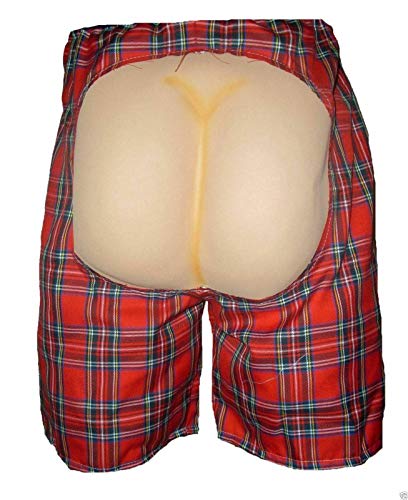 The Dragons Den Gefälschte Po-Out-Hose für Erwachsene, Motiv: Mooning, Mooney, Bermuda-Unterteil, freiliegende Shorts, Kostüm [L-XL, Royal Stewart] von The Dragons Den