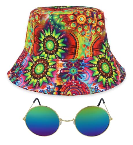 The Dragons Den Hippie-Hut und Brille für Erwachsene, 1960er-Jahre, psychedelisches Festival, Kostümzubehör The Dragons Den Hippie-Hut und Brille für Erwachsene, 1960er-Jahre, psychedelisches Festival, Kostümzubehör von The Dragons Den
