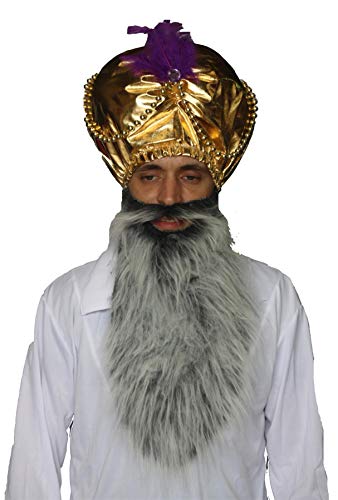 The Dragons Den Sultan Indian Golden Turban & Bart Bollywood Fancy Dress Set [Grau] von The Dragons Den
