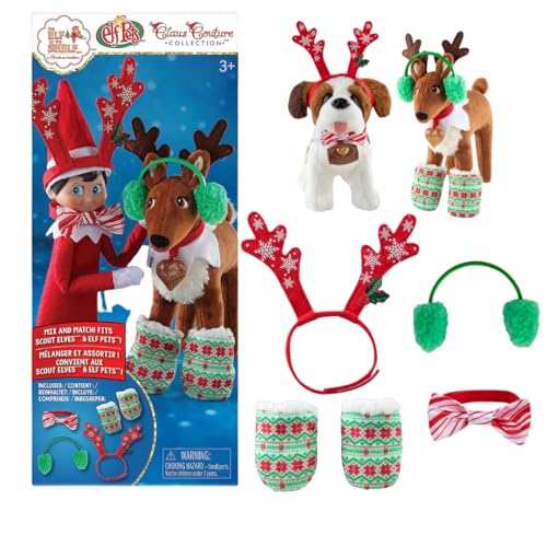The Elf on the Shelf® Elf Pets® Claus Couture® Party Set | Filzgeweih, Ohrenschützer, Fliege & Fleecesocken | Mix-and-Match Accessoires für Scout Elfen & Elf Pets® von The Elf on the Shelf