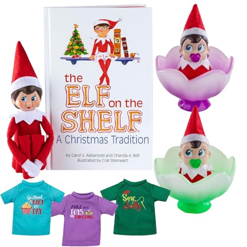 The Elf on the Shelf Bundle: Scout Elf Girl Light Tone, Boy + Girl Frost Pips Figuren und Elf Mate T-Shirts (3 Stück) von The Elf on the Shelf