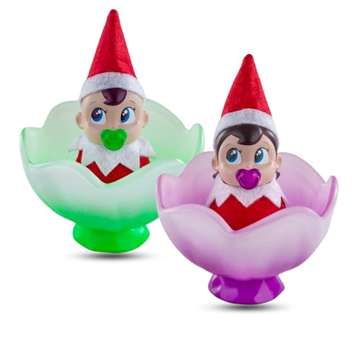 The Elf on the Shelf Frost Pips Mini-Blüten mit Frostblumen-Wiege, Elfenbaby Mädchen und Junge mit blauen Augen, Mini-Elfendekorationen für Kinder, Frost-Pips-Kollektion, 2 Stück von The Elf on the Shelf