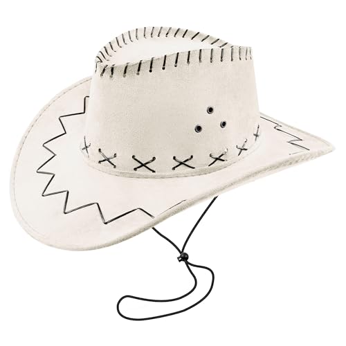 WickedFun Cowboyhut für Damen und Herren - Unisex Erwachsene Texanischer Cowgirl Hut Fasching Party Zubehör, Beigefarbene Lederoptik, Einheitsgröße von The Fancy Dress