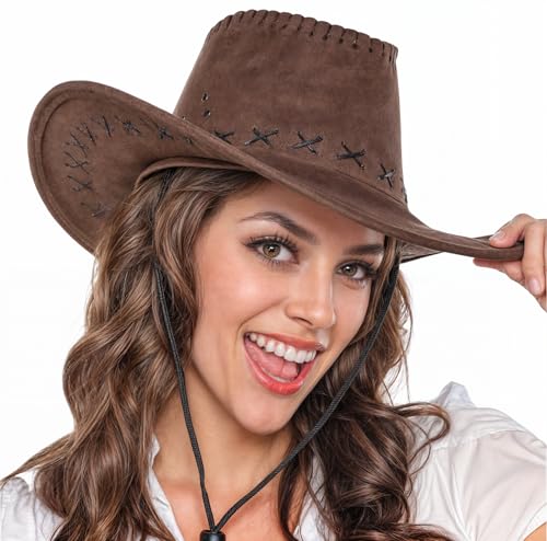 WickedFun Cowboyhut für Damen und Herren - Unisex Erwachsene Texanischer Cowgirl Hut Fasching Party Zubehör, Braune Lederoptik, Einheitsgröße WickedFun Cowboyhut für Damen und Herren - Unisex Erwachsene Texanischer Cowgirl Hut Fasching Party Zubehör, Braune Lederoptik, Einheitsgröße von The Fancy Dress