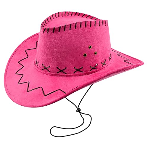 WickedFun Cowboyhut für Damen und Herren - Unisex Erwachsene Texanischer Cowgirl Hut Fasching Party Zubehör, Pinke Lederoptik, Einheitsgröße von The Fancy Dress
