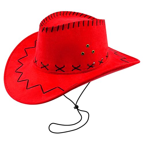 WickedFun Cowboyhut für Damen und Herren - Unisex Erwachsene Texanischer Cowgirl Hut Fasching Party Zubehör, Rote Lederoptik, Einheitsgröße WickedFun Cowboyhut für Damen und Herren - Unisex Erwachsene Texanischer Cowgirl Hut Fasching Party Zubehör, Rote Lederoptik, Einheitsgröße von The Fancy Dress