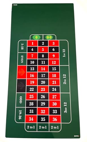 The Gaming Mat Company Roulette-Tischmatte für Spielabende im Casino zu Hause – Deluxe Vegas Roulette-Matte 90 cm x 180 cm x 0,3 Zoll (900 mm x 3 mm) – glatte Stoffauflage – Platz für das Roulette-Rad von The Gaming Mat Company