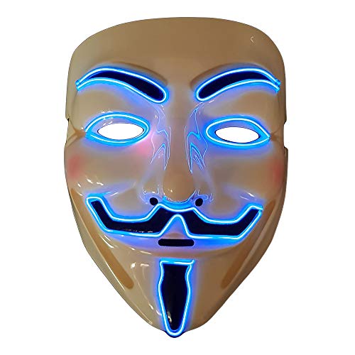 The Glowhouse Guy-Fawkes-Maske für Halloween - leuchtende Vendetta-Maske mit EL-Kabel - Blau - Weiß mit blauen Lichtern von The Glowhouse
