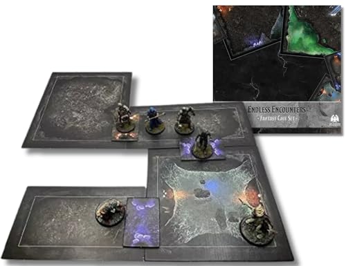 Endless Encounters Fantasy DND-Kartenkacheln – doppelseitige 28-mm-Miniatur-Kampfmatten – DND-Brett mit 2,5-cm-Quadratraster-Tischzubehör – Abenteuerkartenfiguren – (Höhlen) von The Grinning Gargoyle