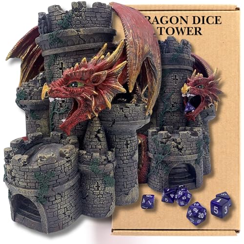Grinning Gargoyle Red Dragons Woe Würfelturm – Hochwertiger, handbemalter 26-cm-Würfelturm aus Harz – Perfekt für DND, RPG und Rollenspiele – Erstaunliches GM-Geschenk von The Grinning Gargoyle