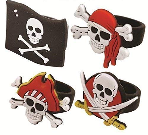 6 x Totenkopf & Gekreuzte Knochen Pirat Gummi Ringe von The Harlequin Brand