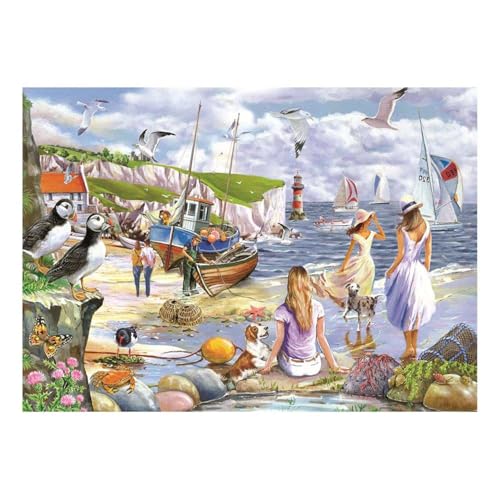 The House of Puzzles - Sea Shore Breezes Puzzle - 500-teiliges Deluxe Puzzle für Erwachsene, extra große Teile, Künstler illustriert, malerische Landschaft von The House of Puzzles