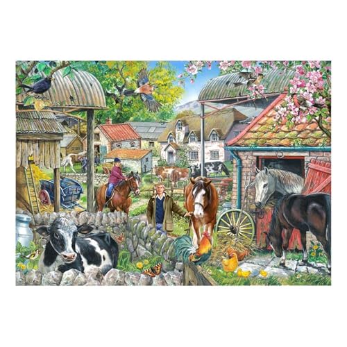 The House of Puzzles - Hufeisenbauernhof-Puzzle – großes 250-teiliges Puzzle für Erwachsene und Kinder, extra große Teile, Künstler illustriert, malerische Landschaft, Deluxe-Puzzle-Geschenke von The House of Puzzles