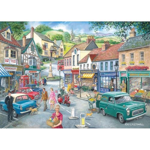 The House of Puzzles - Nr. 23 - At The Shops Puzzle - 1000 Teile Puzzles für Erwachsene, Künstler illustriert, malerische Landschaft, Deluxe-Puzzle-Geschenke von The House of Puzzles