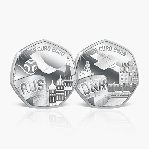Euro 2020 Fußballmeisterschaft Versilberte Teammünzen - Russland & Dänemark von The Koin Club