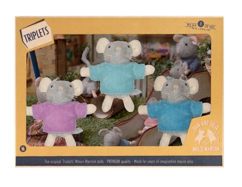 Sam & Julia - Kuscheltier Maus Die Drillinge – das Original aus der beliebten Kinderbuch-Reihe – 1/12 Größe für Standard-Puppenhaus – enthält: 1 Stofftier Maus 12cm – für Kinder jeden Alters von The Mouse Mansion