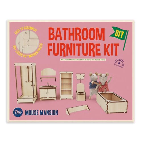 Sam & Julia - Bausatz Badezimmermöbel – Puppen-Möbel 1/12 fürs Puppenhaus oder für die Puppenstube zum selber basteln – Bastel-Set enthält: Mini-Toilette, Dusche, Bad, Schrank und mehr von The Mouse Mansion
