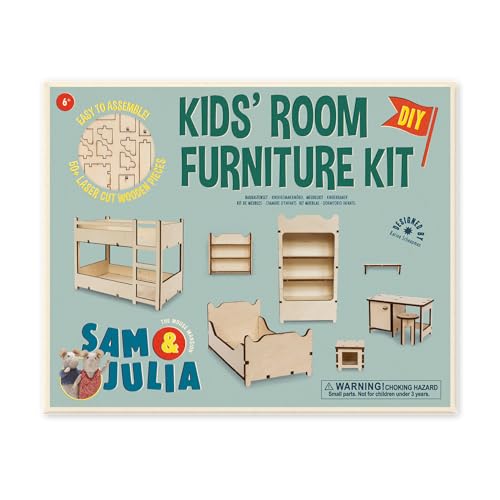 Sam & Julia - Bausatz Kinderzimmer – Puppen-Möbel 1/12 für Puppenhaus oder Puppenstube zum selber basteln – Bastel-Set mit: Etagenbett, Bücherkast, Bett, Schreibtischund Beistelltisch Sam & Julia - Bausatz Kinderzimmer – Puppen-Möbel 1/12 für Puppenhaus oder Puppenstube zum selber basteln – Bastel-Set mit: Etagenbett, Bücherkast, Bett, Schreibtischund Beistelltisch von The Mouse Mansion