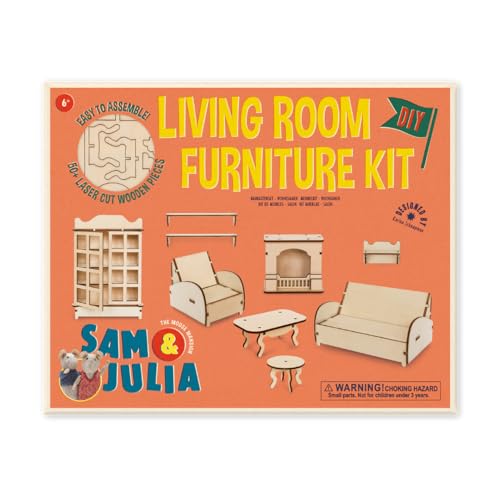 Sam & Julia - Bausatz Wohnzimmermöbel – Puppen-Möbel 1/12 fürs Puppenhaus oder für die Puppenstube zum selber basteln – Bastel-Set enthält: Mini-Sofa, Stuhl, Bestell-Tische und Schrank von The Mouse Mansion