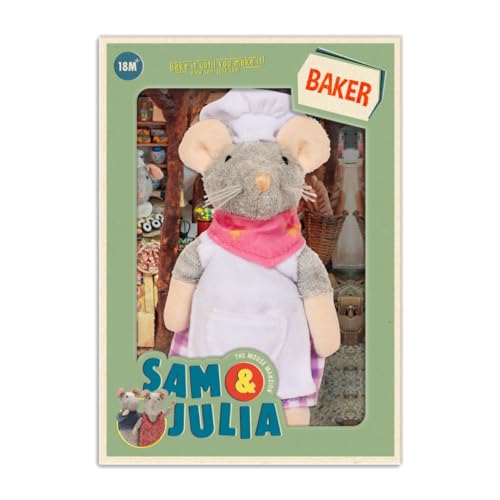 The Mouse Mansion Sam & Julia - Kuscheltier Maus der Bäcker - das Original aus der beliebten Kinderbuch-Reihe – 1/12 Größe für Standard-Puppenhaus – enthält: 1 Stofftier Maus 12 cm von The Mouse Mansion