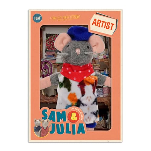 The Mouse Mansion Sam & Julia - Kuscheltier Maus der Künstler - das Original aus der beliebten Kinderbuch-Reihe – 1/12 Größe für Standard-Puppenhaus – enthält: 1 Stofftier Maus 12 cm von The Mouse Mansion