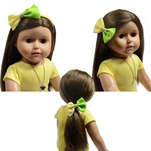 The New York Doll Collection - 3er Set Haarschmuck - Beinhaltet Grünes und Gelbes Stirnband, Ponygummi und Spange für Mode Mädchen Puppen - Passt 18 Zoll/46cm Puppen - Puppenzubehör von The New York Doll Collection