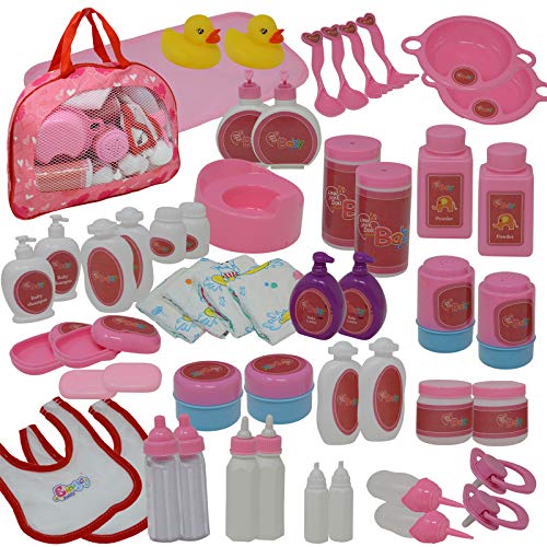 The New York Doll Collection 50 Stück Baby Puppe Füttern & Pflegen Puppen Zubehörset im Reißverschluss Tragetasche - Baby Annabell Zubehör von The New York Doll Collection