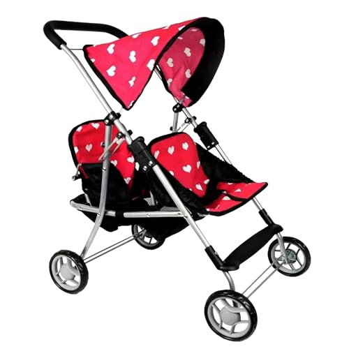 The New York Doll Collection Erster Puppen-Zwilling-Buggy (puppenwagen)-süßestes Herz-Design-puppenwagen - Tolles Spielzeuggeschenk für Kleinkinder und Mädchen und Jungs - Puppenbuggy-Puppenzubehör von The New York Doll Collection