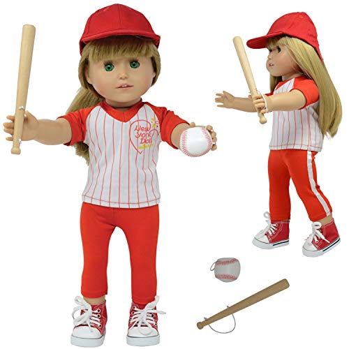 THE NEW YORK DOLL COLLECTION Puppe Baseball Satz - Passend für 18 Zoll / 46cm Puppen - Enthält 2 Stück Baseball Uniform Puppen Baseballschläger, Puppen-Baseball und Puppen-Baseballmütze von THE NEW YORK DOLL COLLECTION