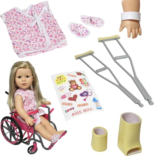 The New York Doll Collection Puppe Rollstuhl-Set für 18 Zoll/46cm Puppen enthält Bein gegossen, Poor gegossen, Verband Krücken und Rollstuhl + Bonuszubehör - Puppen spielset - Puppenzubehör von The New York Doll Collection