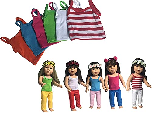 THE NEW YORK DOLL COLLECTION Puppen Set mit 6 Solide Farbe Cami Set für Mode Mädchen Puppen - Orange, Blau, Rosa, Grün, Weiß, Rot und Weiß Streifen - Passt 18 Zoll / 46cm Puppen - Puppenkleidung von THE NEW YORK DOLL COLLECTION