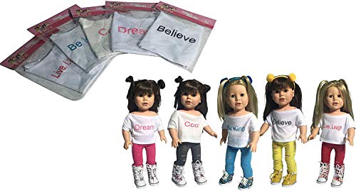 The New York Doll Collection Puppen Solide Gedruckt Verkürzte Oberteilen Set mit 5 Inspirations T-Shirts für Mode Mädchen Puppen - passt 18 Zoll/46 cm Puppen - Puppenkleidung - Puppenzubehör von The New York Doll Collection