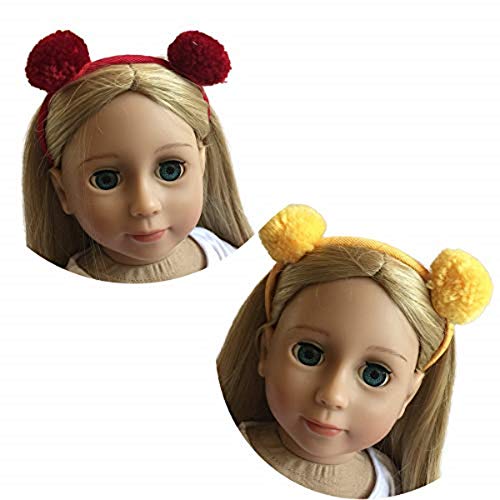 The New York Doll Collection - Set mit Zwei - Gelb und Rot Pom Pom Stirnbändern für 18 Zoll/46 cm Puppen - Haarschmuck für 18 Zoll/46 cm Puppen von The New York Doll Collection