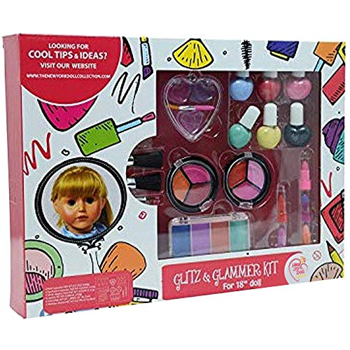 The New York Doll Collection Waschbares Schmink Set - Für Mode Mädchen Puppen und Kinder-Rollenspiel Kosmetik Set Enthält Jede Menge Zubehör - Kinder Anziehsachen - Puppenspielset - Schmink Zubehör von The New York Doll Collection
