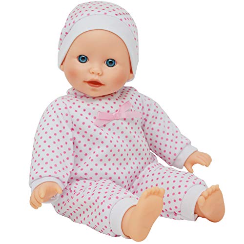 The New York Doll Collection Weicher Körper Kaukasisches Baby Puppe 14 Zoll/36 cm - Stirnband-Passform und rosa Kleid (Bonus Schnuller inklusive) von The New York Doll Collection