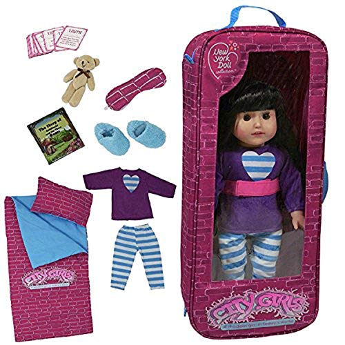 The New York Doll Collection übernachten Bettwäsche Reisetasche einteilig Set mit 9 Zubehörteilen Passt 18 Zoll/46 cm Doll - Puppen Reisetasche - Puppenspielset - Puppen Reise Zubehör von The New York Doll Collection