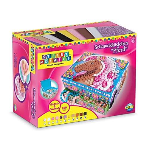 ORB Sticky Mosaic Schmuckkästchen Pferd, kreative Geschenke, Bastelset Kinder, Geschenke für Mädchen und Jungen selbstklebende Glitzer Moosgummi Aufkleber Kindergeburtstag DIY Deko basteln ab 5 Jahre von The Orb Factory