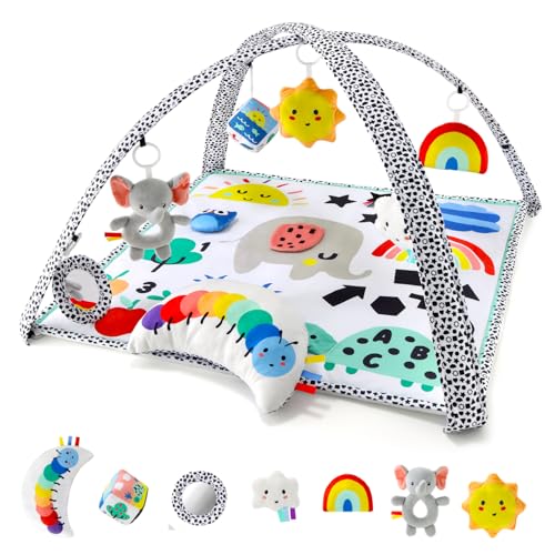 The Peanutshell Unisex Baby Play Gym & 7 in 1 Spielmatte - Playmat Babyspielzeug 0-6, 6-12 Monate Bauchzeitmatte mit Hängespielzeug, weich gepolstert für Neugeborene, Säuglinge - Montessori Elefant von The Peanutshell