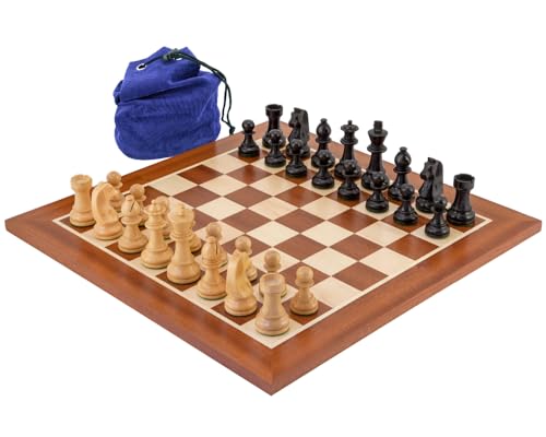 The Down Head Grand Ebonized Black Chess Set with 16 Inch Mahagony-Maple Board and Blue Storage Bag von The Regency Chess Company