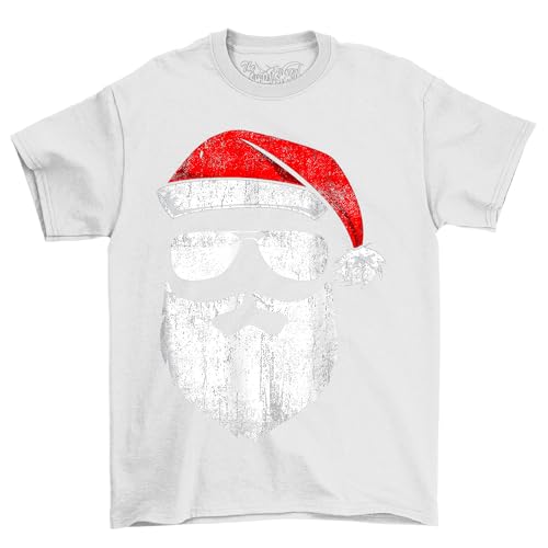 The Shirt Shack Funny Santa Claus Face Sonnenbrillen-T-Shirt - Rocking The Christmas Spirit Lustiges Design mit Hut, Bart und Schatten. Verbreitet Weihnachtsfreude mit Stil. Ho ho Hilarious!, weiß, von The Shirt Shack