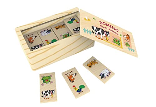 The Toy Company Domino Spiel aus Holz mit Bauernhoftieren in Holzkassette 28 Steine von The Toy Company